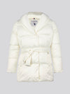 Womens Wrap Collar Belted Puffer Coat in Marshmallow