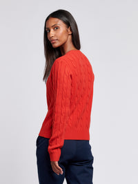 Womens Cable Knit Crew Neck Jumper in Aura Orange