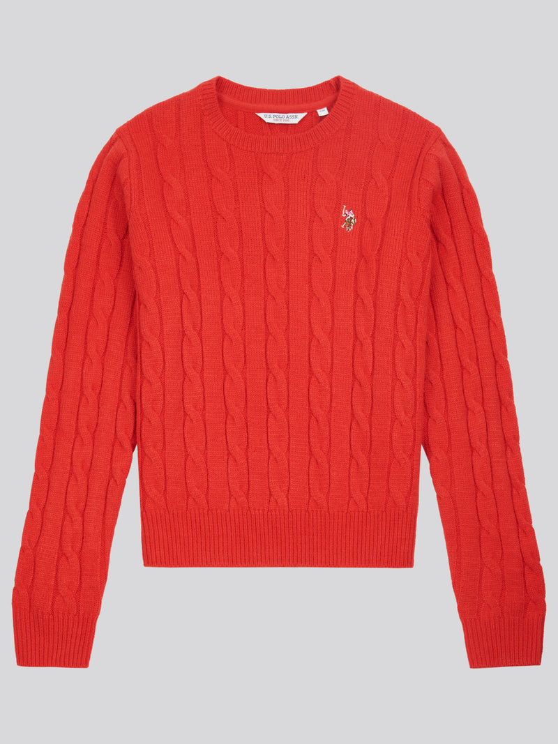 Womens Cable Knit Crew Neck Jumper in Aura Orange