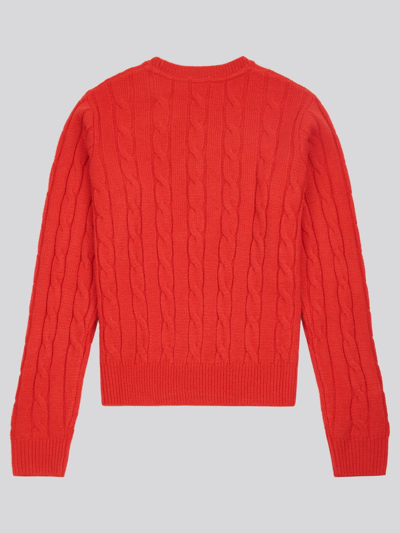 Womens Cable Knit Crew Neck Jumper in Aura Orange