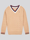 Womens Cable Knit Cricket Jumper in Cuban Sand