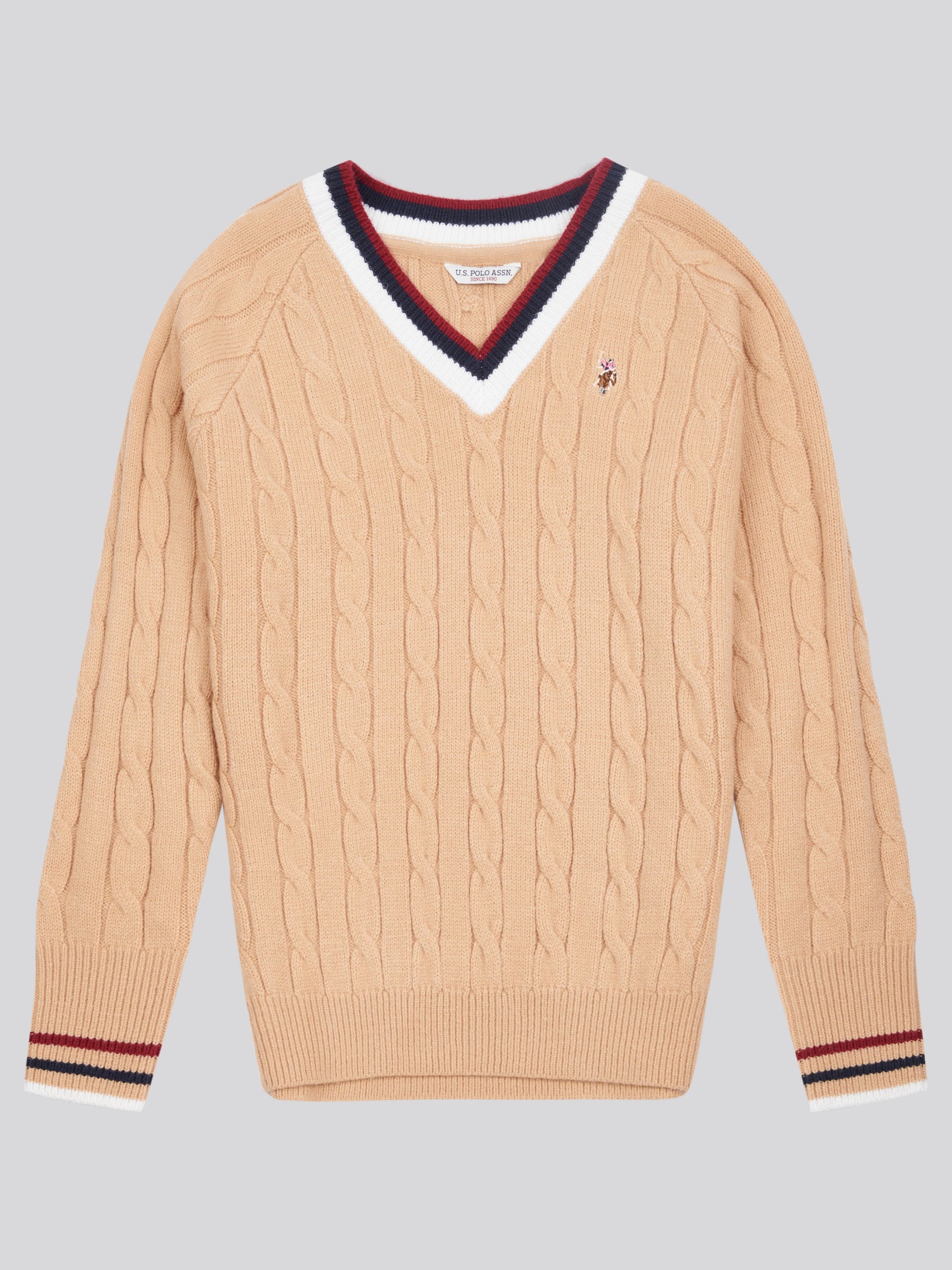 Womens Cable Knit Cricket Jumper in Cuban Sand