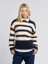 Womens Cable Textured Stripe Jumper in Navy Iris