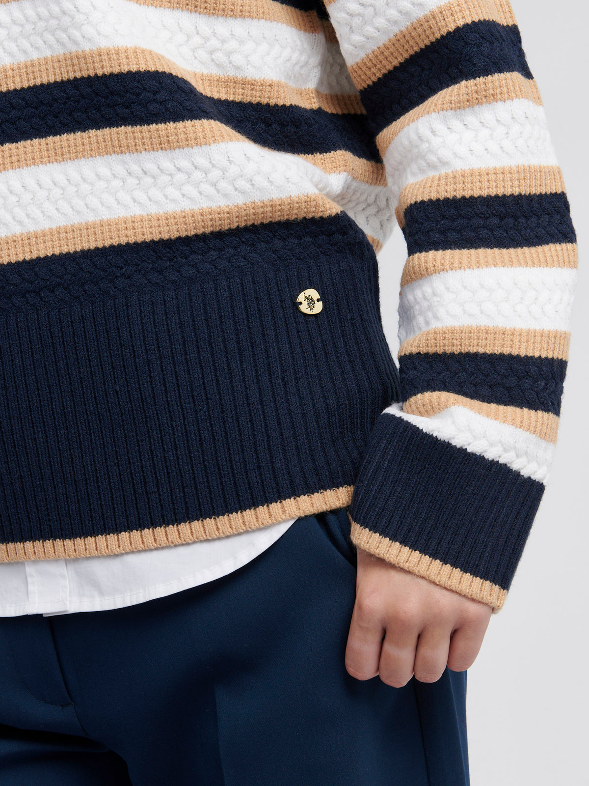 Womens Cable Textured Stripe Jumper in Navy Iris