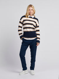 Womens Cable Textured Stripe Jumper in Navy Iris