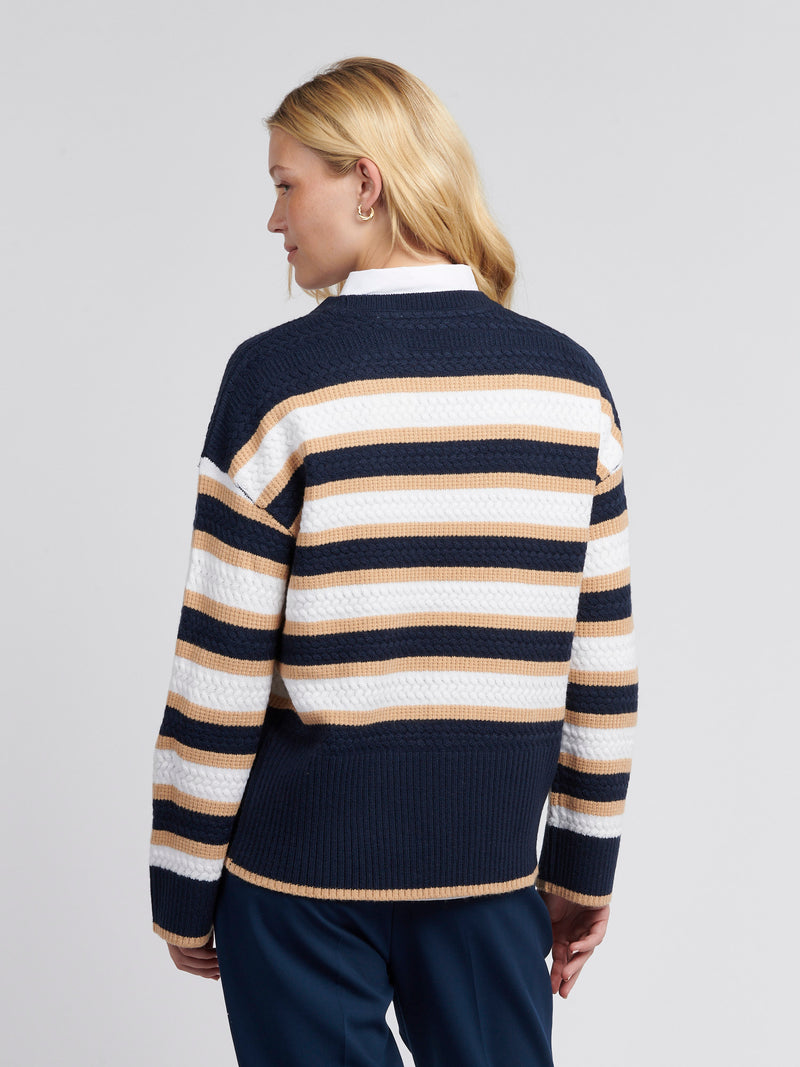 Womens Cable Textured Stripe Jumper in Navy Iris