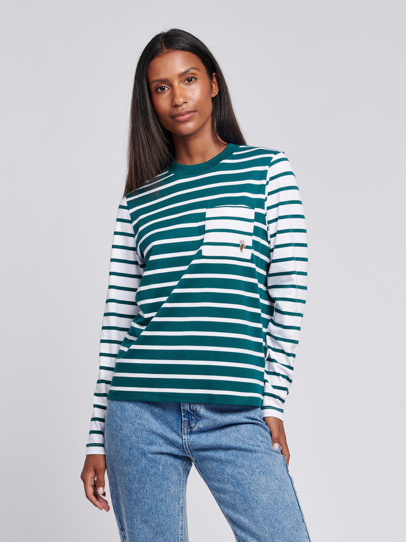 Womens Mixed Stripe Long Sleeve T-Shirt in Deep Teal