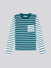 Womens Mixed Stripe Long Sleeve T-Shirt in Deep Teal