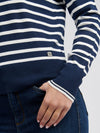 Womens Striped Roll Neck Fine Knit Jumper in Navy Iris