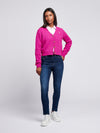 Womens Cable Knit Cardigan in Fuchsia Red