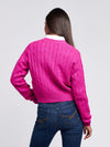 Womens Cable Knit Cardigan in Fuchsia Red