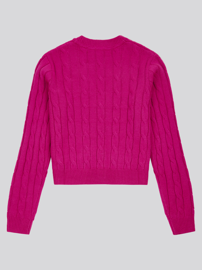 Womens Cable Knit Cardigan in Fuchsia Red