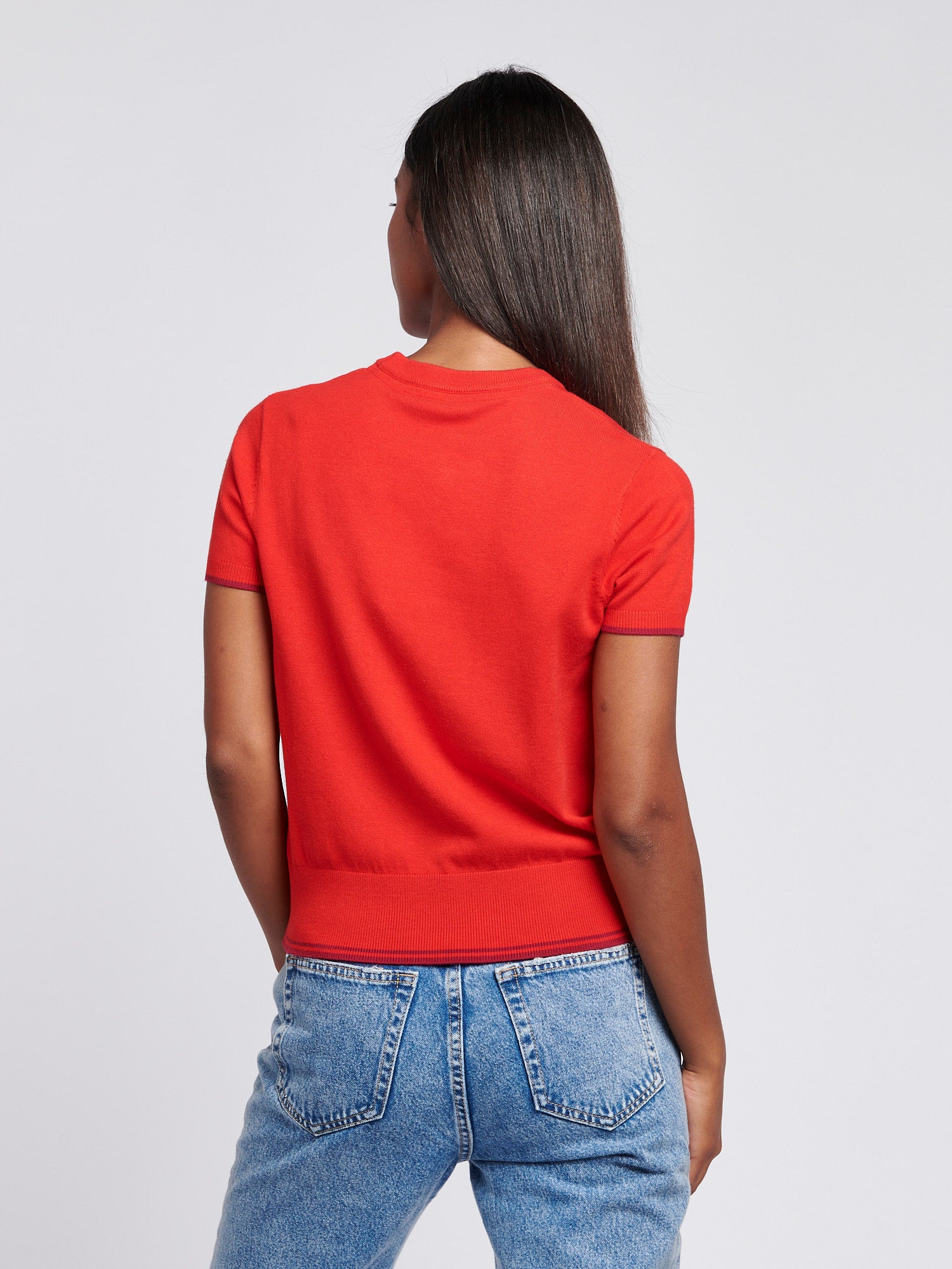 Womens Short Sleeve Crew Neck Jumper in Aura Orange