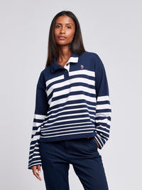 Womens Striped Funnel Neck Top in Navy Iris