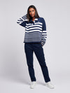 Womens Striped Funnel Neck Top in Navy Iris