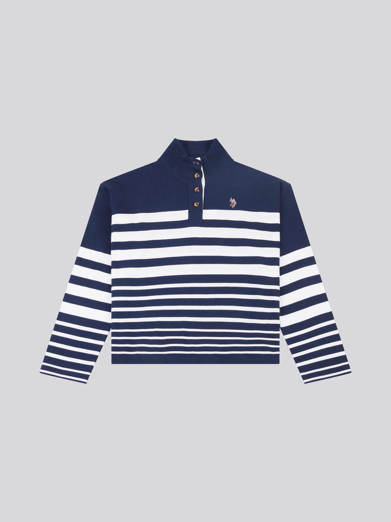 Womens Striped Funnel Neck Top in Navy Iris