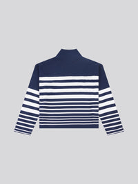 Womens Striped Funnel Neck Top in Navy Iris