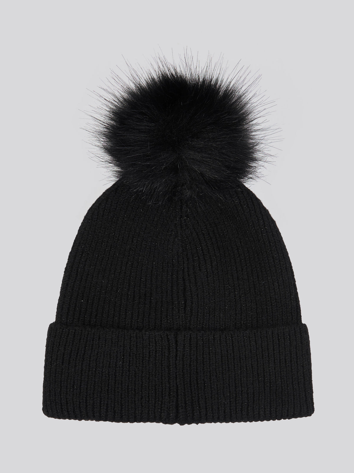 Womens Lurex Fur Bobble Beanie in Black