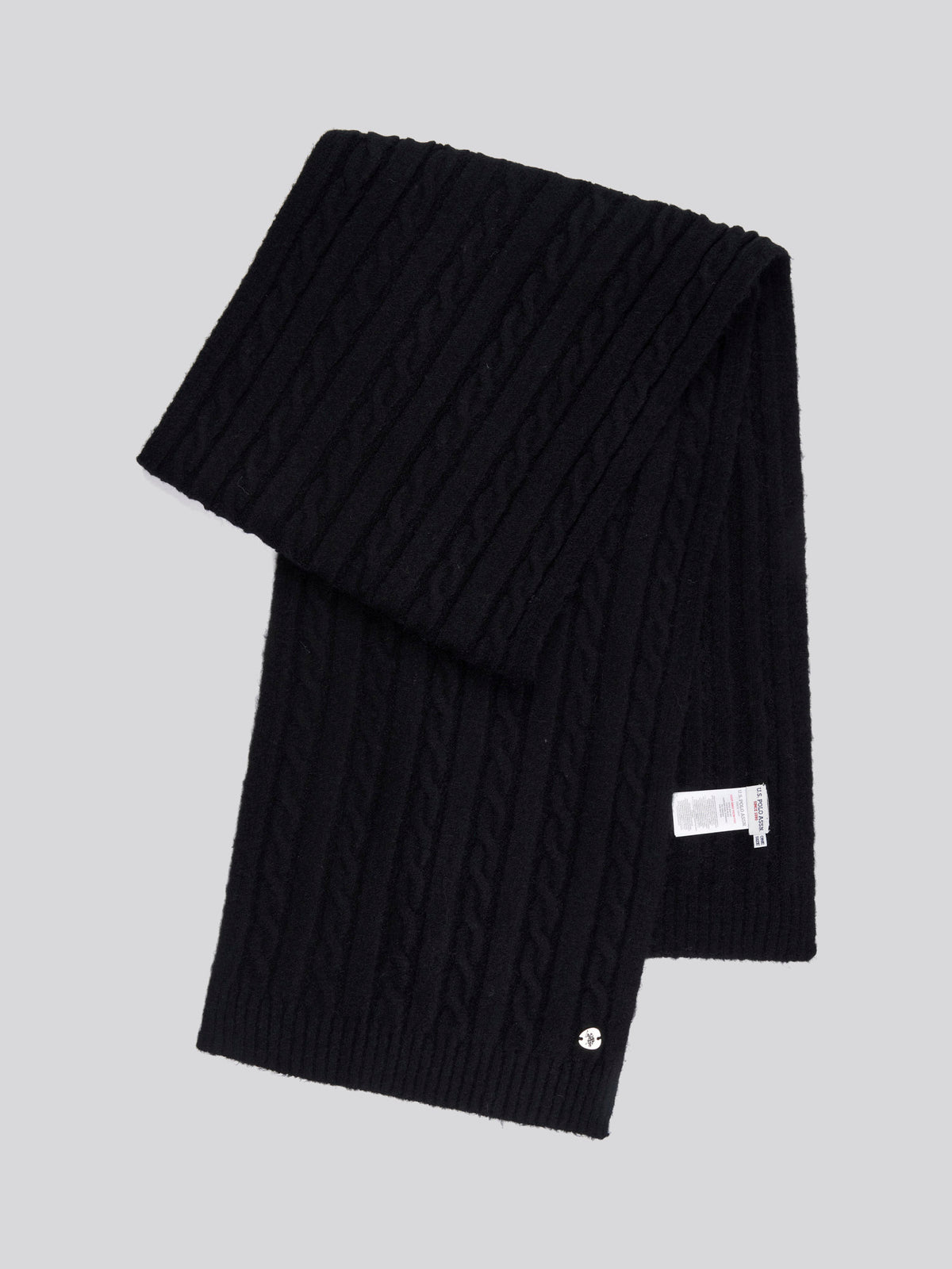 Womens Hanging Signature Cable Knit Scarf in Black