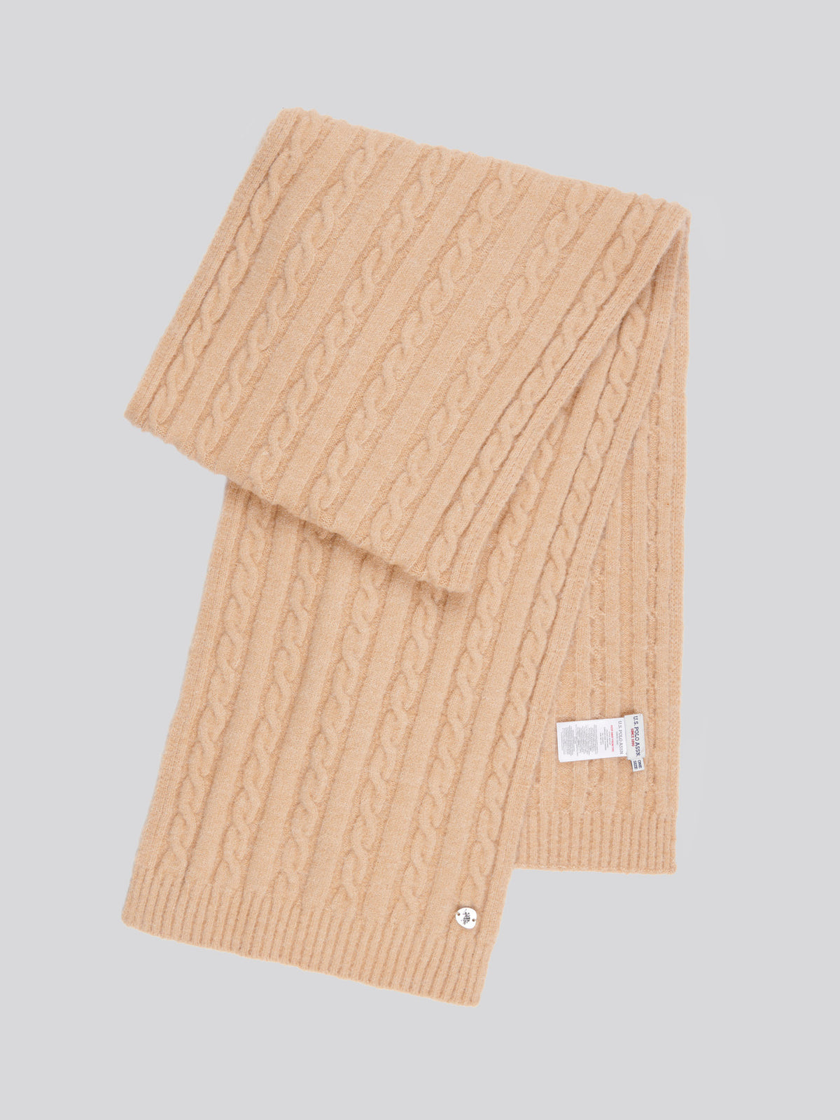 Womens Hanging Signature Cable Knit Scarf in Cuban Sand