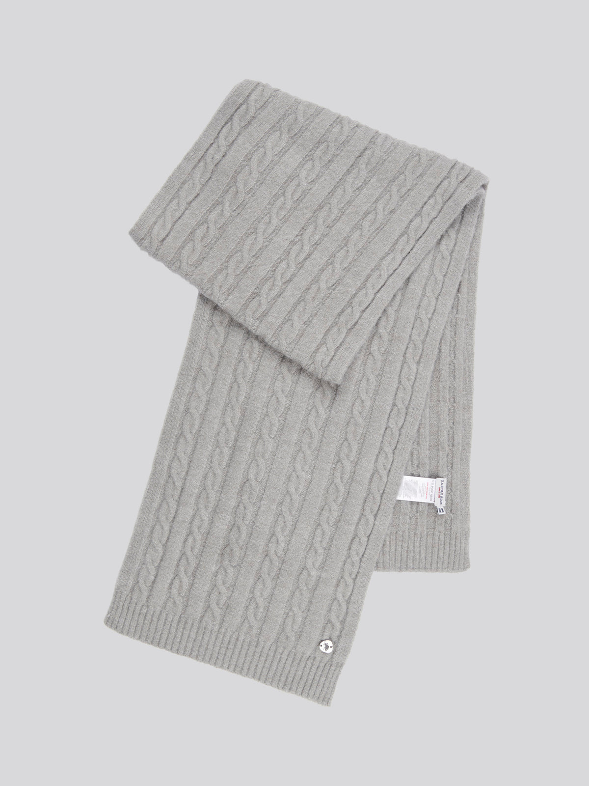 Womens Hanging Signature Cable Knit Scarf in Pearl Grey Marl