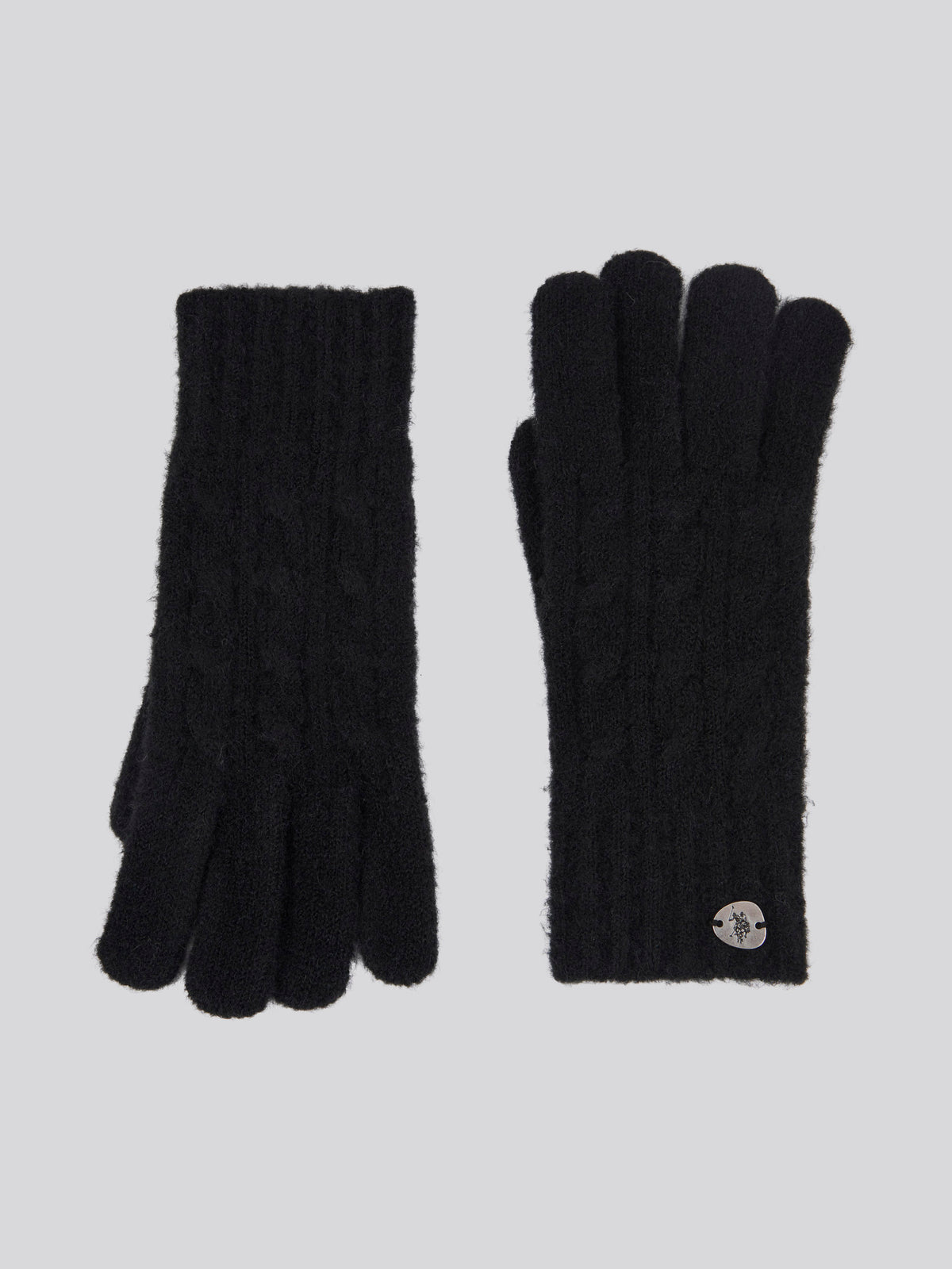 Womens Signature Cable Knit Beanie & Gloves Set in Black