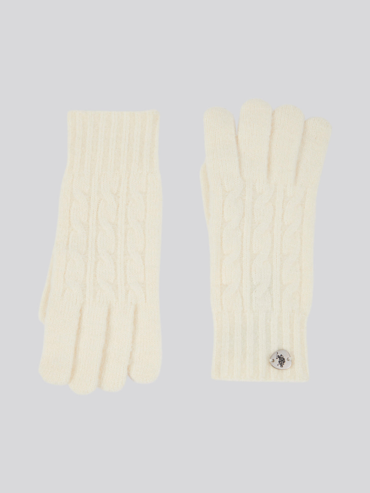 Womens Signature Cable Knit Beanie & Gloves Set in Marshmallow