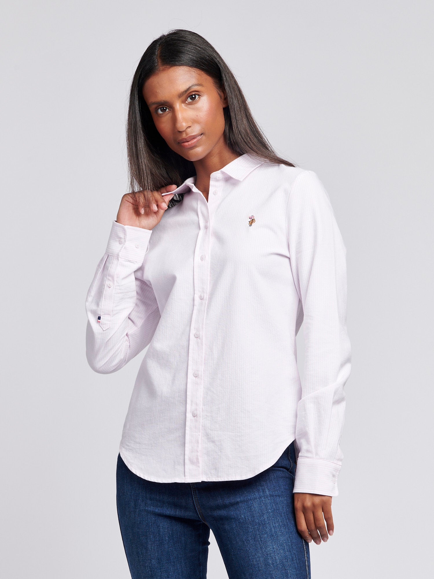 Womens Classic Fit Stripe Oxford Shirt in Crystal Rose