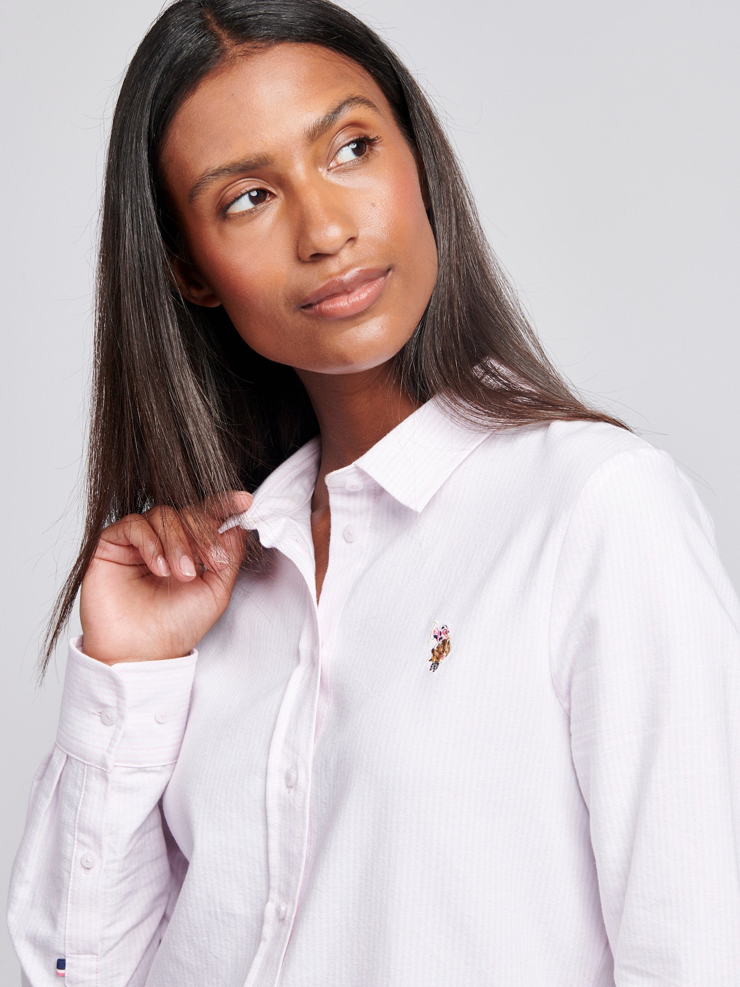 Womens Classic Fit Stripe Oxford Shirt in Crystal Rose U.S. Polo Assn. UK