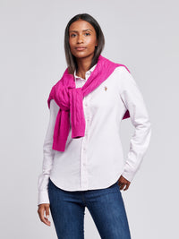 Womens Classic Fit Stripe Oxford Shirt in Crystal Rose