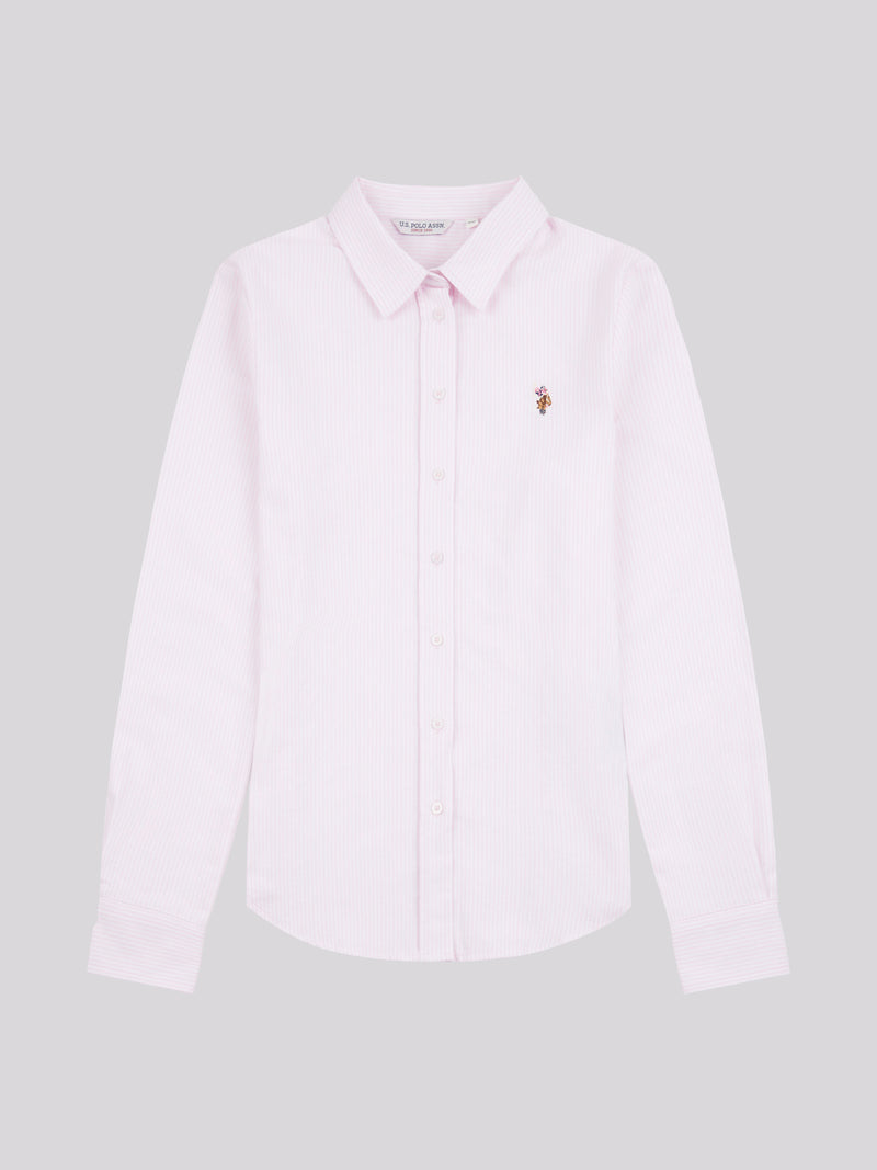 Womens Classic Fit Stripe Oxford Shirt in Crystal Rose