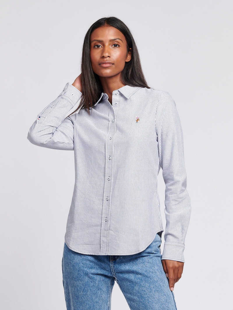 Womens Classic Fit Stripe Oxford Shirt in Navy Iris