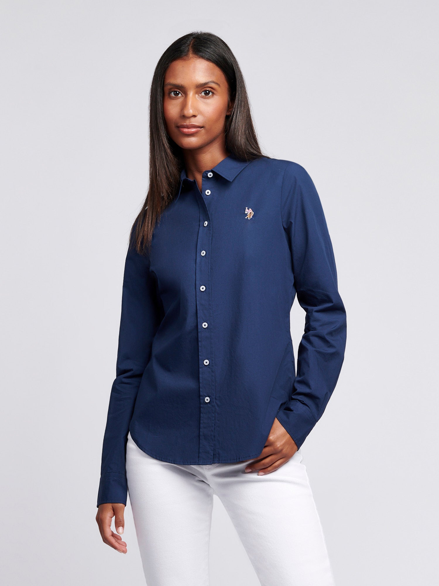 Womens Classic Fit Poplin Shirt in Navy Iris