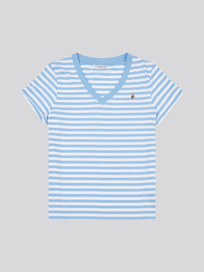 Stripe V-Neck Tee Vista Blue