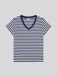 Stripe V-Neck Tee Navy Iris