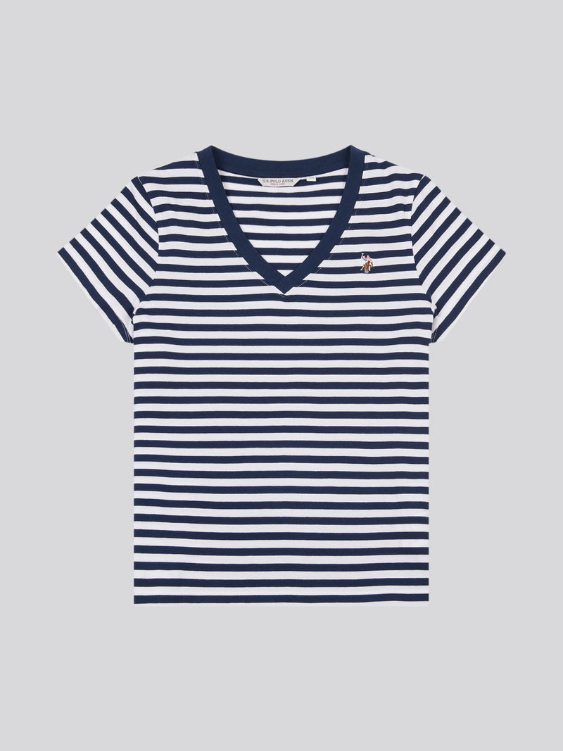 Stripe V-Neck Tee Navy Iris