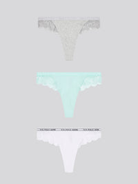 3 PK Lace Rib Thong Blue Light