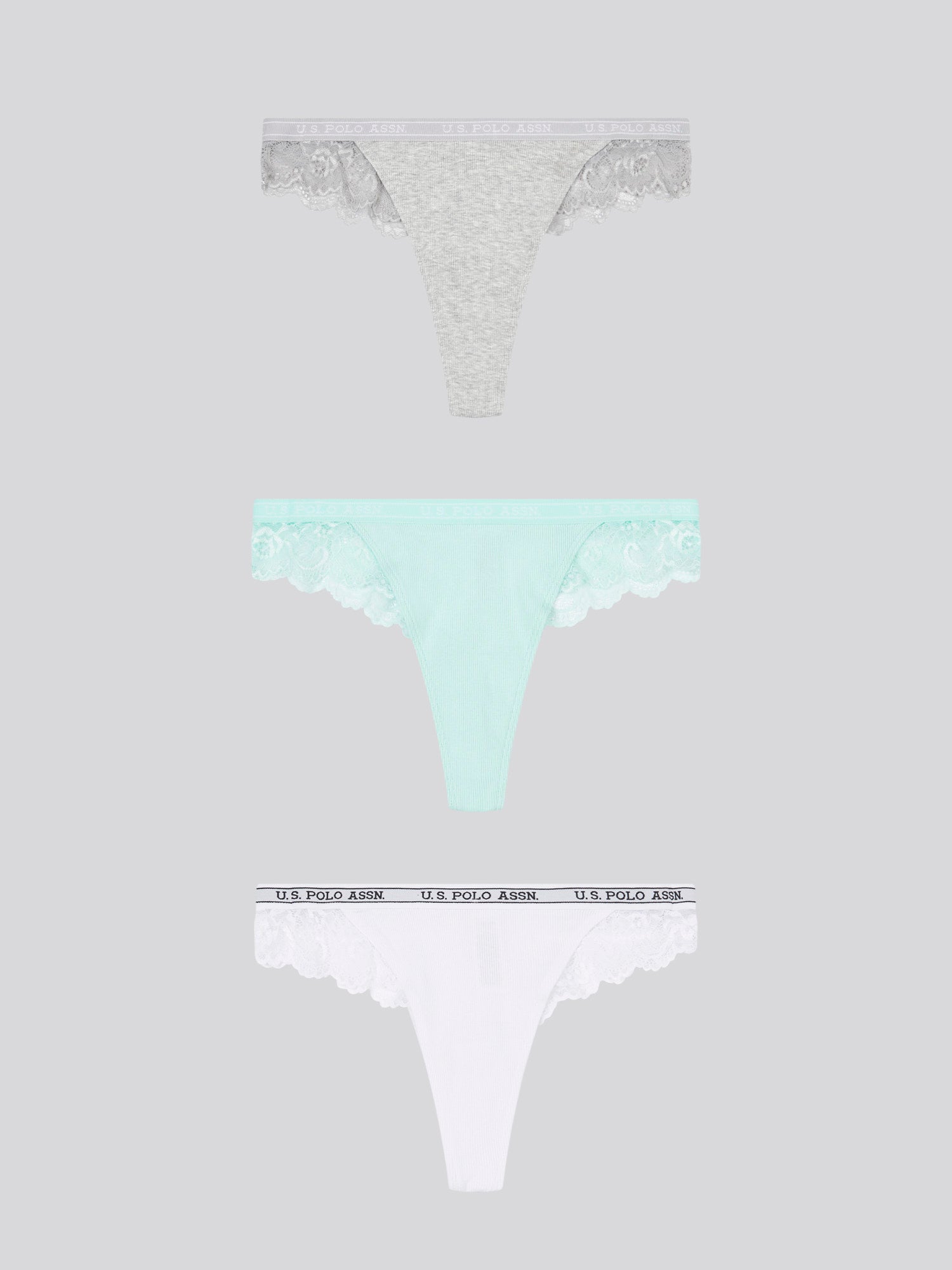 3 PK Lace Rib Thong Blue Light