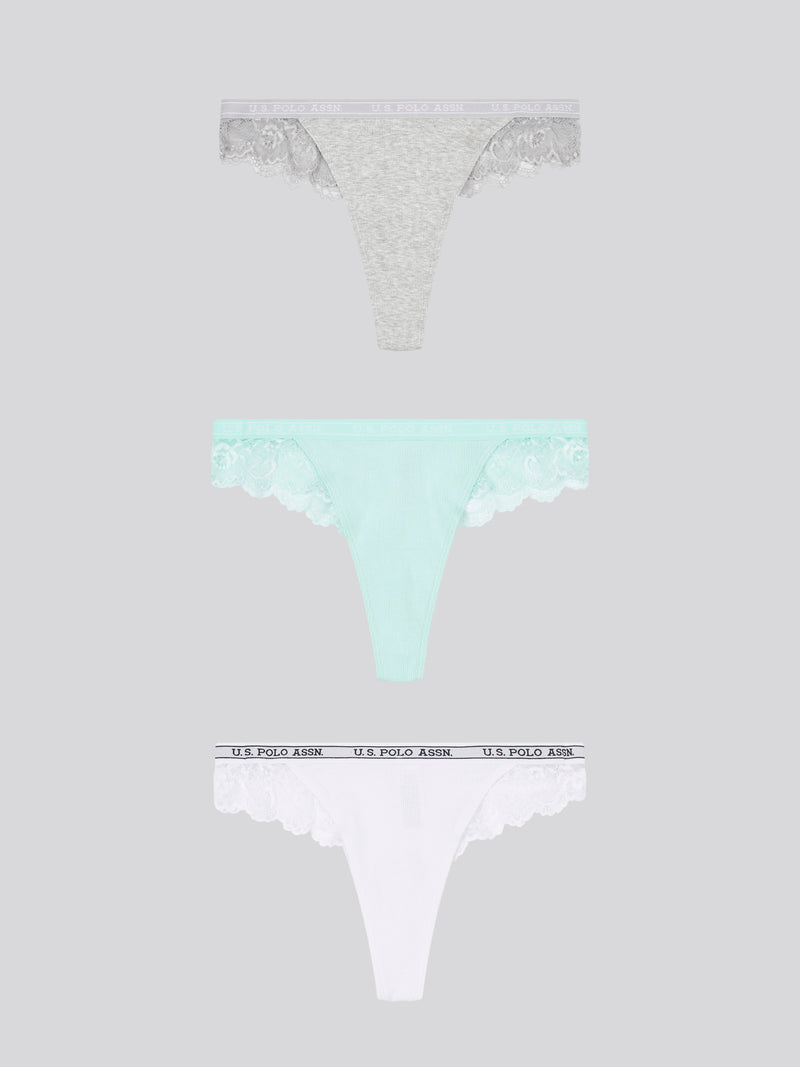 3 PK Lace Rib Thong Blue Light