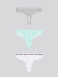 3 PK Lace Rib Thong Blue Light