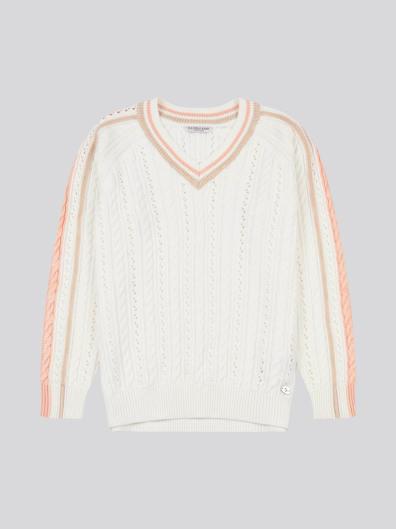 Open Knit Cable Cricket Jumper Marshmallow