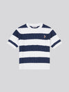 SS Stripe Loose Cable Knit Jumper Navy Iris