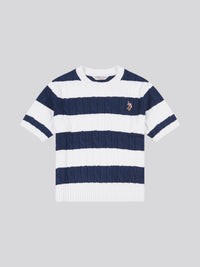 SS Stripe Loose Cable Knit Jumper Navy Iris