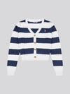 Stripe Loose Cable Knit Cardigan Navy Iris