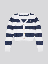 Stripe Loose Cable Knit Cardigan Navy Iris