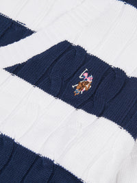 Stripe Loose Cable Knit Cardigan Navy Iris