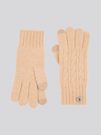 Womens Signature Cable Knit Beanie, Gloves & Scarf Set in Cuban Sand