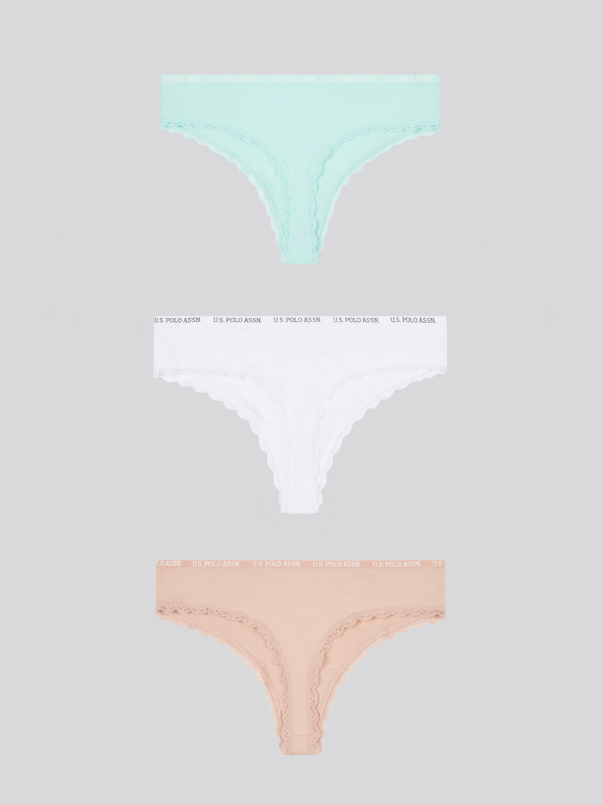 3 Pack Lace Trip Thing Waistband Thong Blue Light