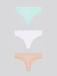 3 Pack Lace Trip Thing Waistband Thong Blue Light