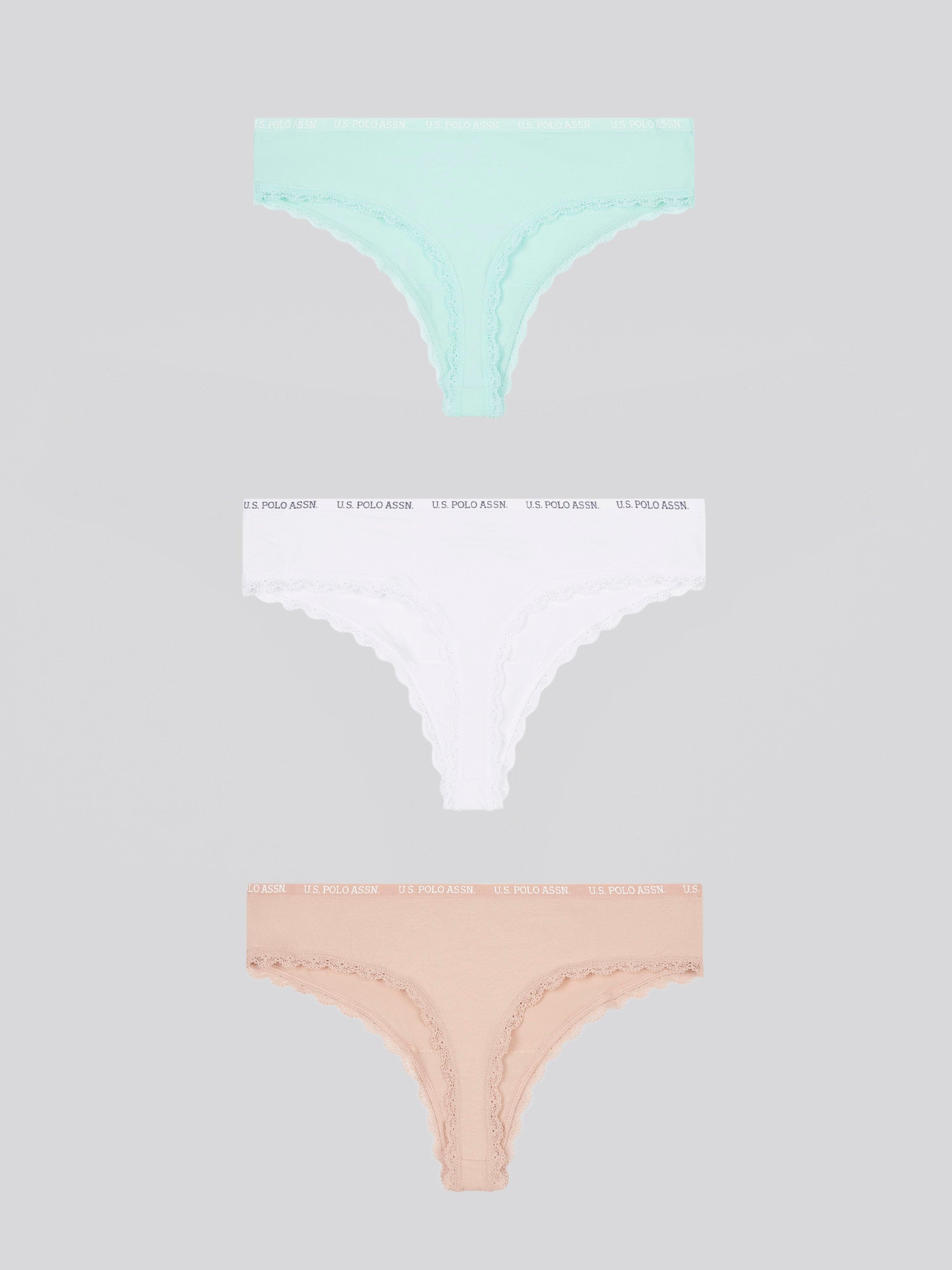 3 Pack Lace Trip Thing Waistband Thong Blue Light